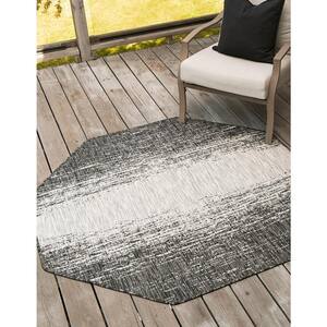 Outdoor Modern Ombre Charcoal Gray 7 ft. 10 in. x 7 ft. 10 in. Area Rug