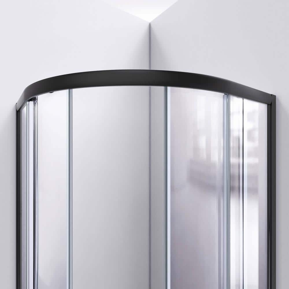 Prime 38" Matte Black and Clear Glass Round Shower Enclosure with White Base