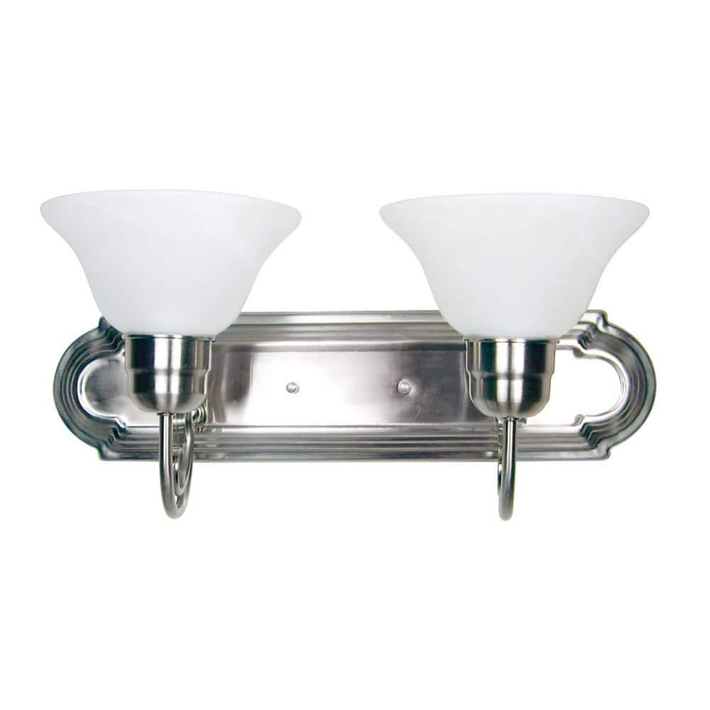 18 in. 2-Light Satin Nickel Vanity-Light with White Alabaster Glass Shade