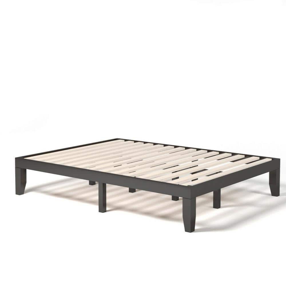 14 in. Brown Queen Size Wooden Bed Mattress Frame without Headboard