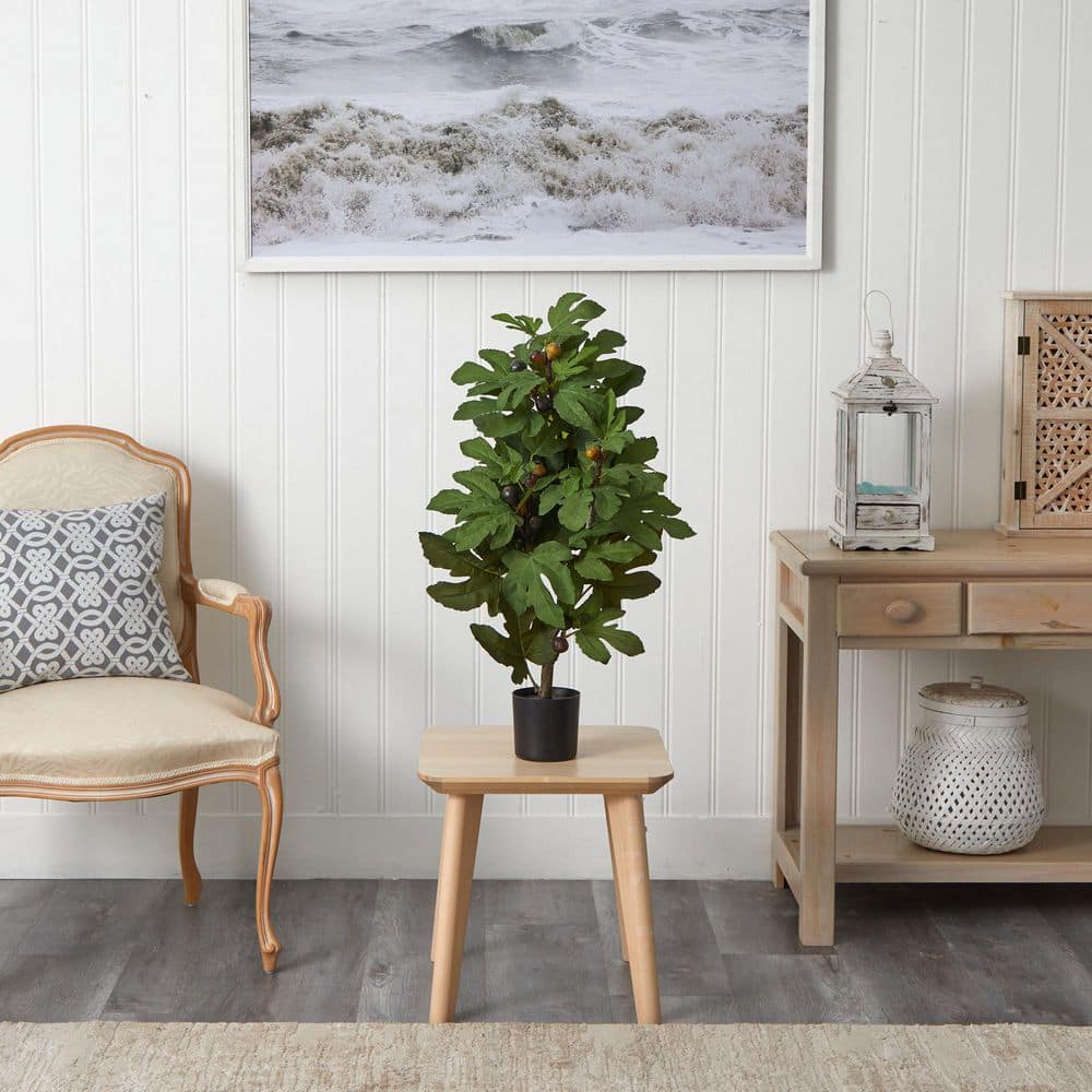 32'' Green Silk Faux Fig Tree in Black Pot