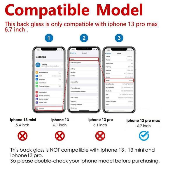 Vrbgify iPhone 13 Pro Max Rear Back Glass Replacement, 6.7&quot