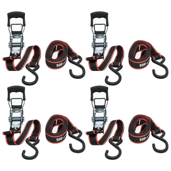 12 ft. x 1 in. Ratchet Tie-Down Straps with S-Hook (4-Pack)