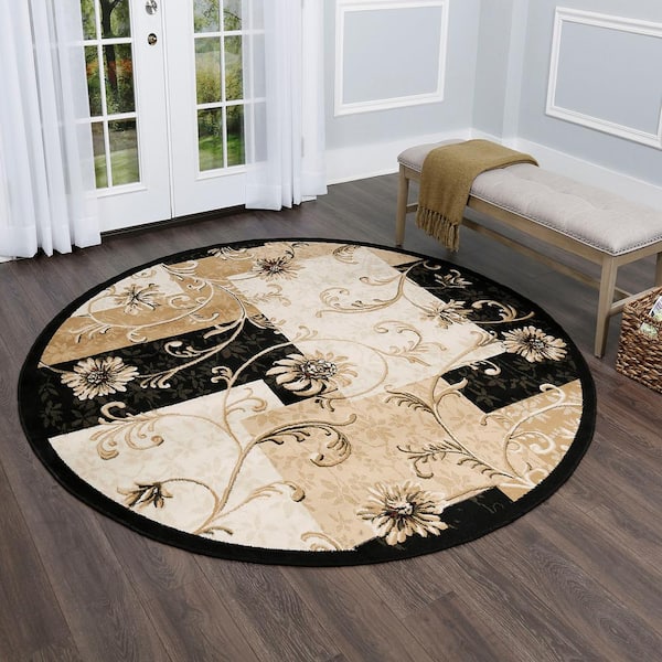 Optimum Byron Black/Beige 8 ft. Geometric Round Area Rug