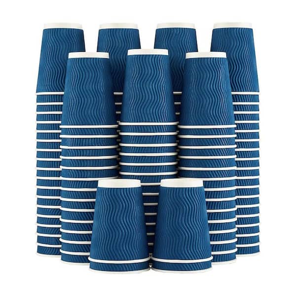3.54 in. Navy Blue Disposable Paper Coffee Cups Insulated Ripple Wall for Hot or Cold Drinks 120 Per Case
