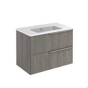 Mio 32 in. W x 18 in. D x 23 in. H. Bath Vanity Two Drawers in Grey Elm with White Vanity Top with White Basin