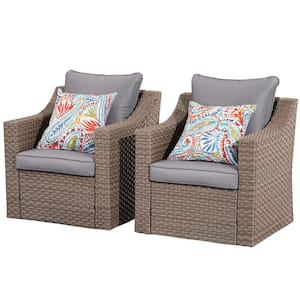 Brown 2-Piece Wicker Outdoor Sectional Set with Gray Cushions