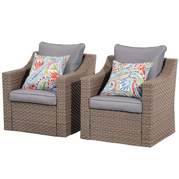 Cesicia Brown 2-Piece Wicker Outdoor Sectional Set with Gray Cushions