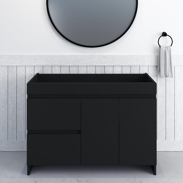 VOLPA USA AMERICAN CRAFTED VANITIES Mace 48 in. W x 18 in. D x 34 in. H Bath Vanity Cabinet without Top in Black with Left-Side Drawers