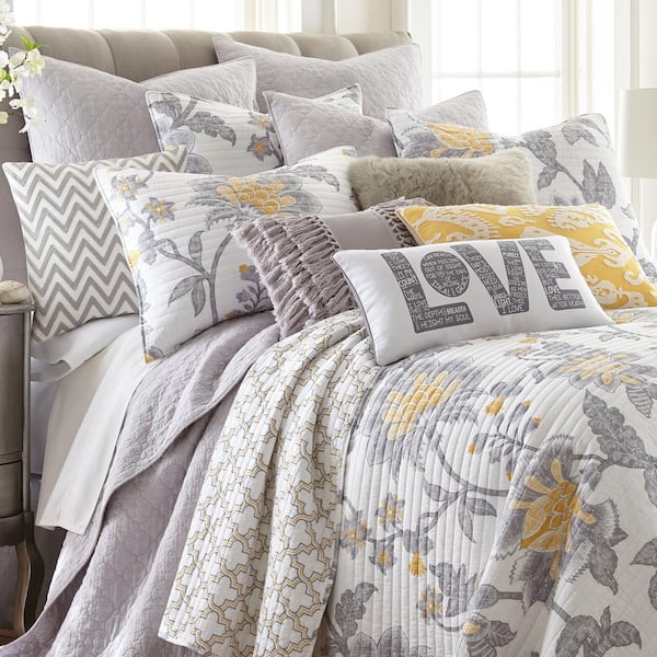 LEVTEX HOME Reverie 2-Piece White, Grey, Yellow Floral Cotton Twin