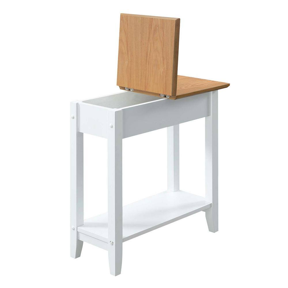 White and Driftwood Flip Top End Table with Storage