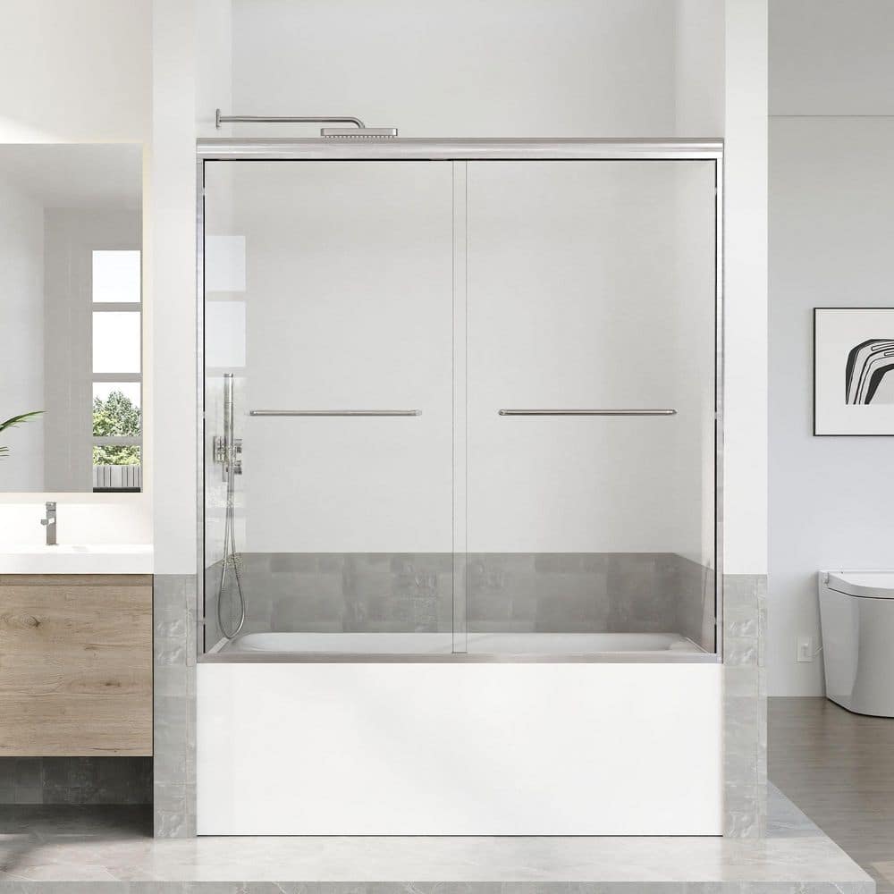 56-60 in. W x 60 in. H Sliding Framed Tub Door in Brushed Nickel with 1/4 in. (6 mm) Tempered Clear Glass price history on PriceWatchPro