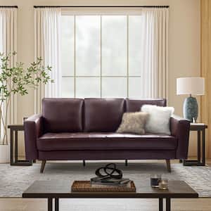 Agamemnon 82 in. W Square Arm Genuine Leather Rectangle Sofa with Solid Wood Legs in. Burgundy