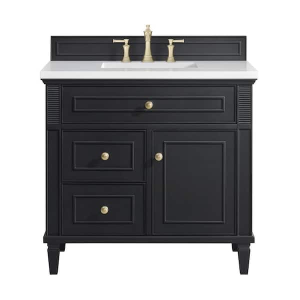 James Martin Vanities Lorelai 36.0 in. W. x 23.5 in. D x 34.06 in. H Single Bathroom Vanity in Black Onyx with White Zeus Quartz Top