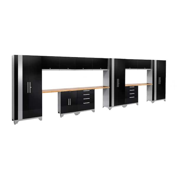 NewAge Products Performance 2.0 234 in. W x 75.25 in. H x 18 in. D Garage Cabinet Set in Black (15-Piece)