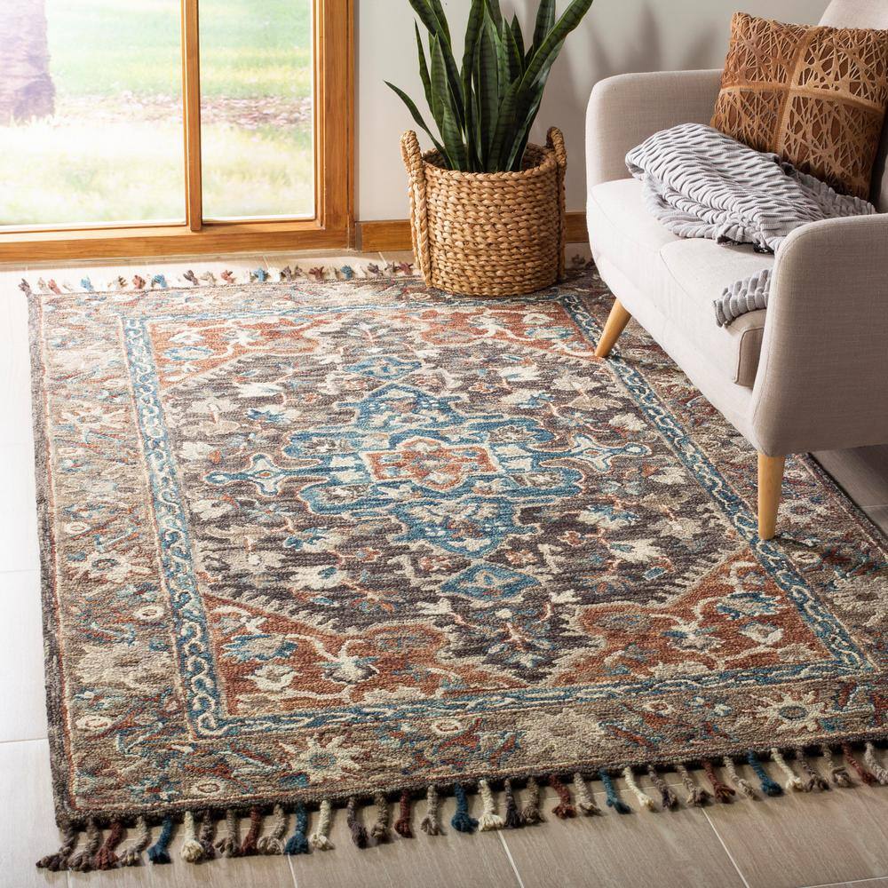 Handmade Blue Floral Wool Tufted Area Rug 27" x 5"