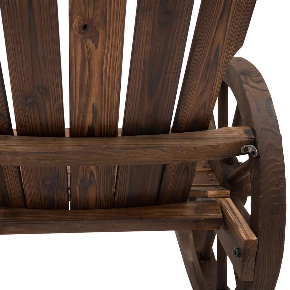 Burnt Wood Adirondack Rocking Chair with Wagon Wheel Armrests