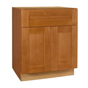 Hargrove Cinnamon Stain Plywood Shaker Assembled Base Kitchen Cabinet Soft Close 24 in W x 24 in D x 34.5 in H