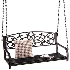 485 lbs. Capacity 2-Person Brown Metal Patio Swing Outdoor Hanging Bench