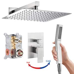 12 in. Single Handle 1-Spray Square Shower Faucet 1.8 GPM with Pressure Balance in Brushed Nickel (Valve Included)