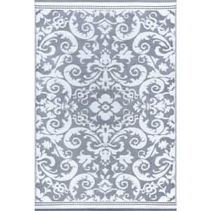 Sunset Scroll Gray 4 ft. x 6 ft. Indoor/Outdoor Area Rug