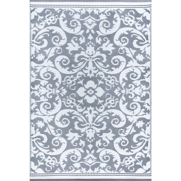 Tayse Rugs Sunset Scroll Gray 8 ft. x 10 ft. Indoor/Outdoor Area Rug