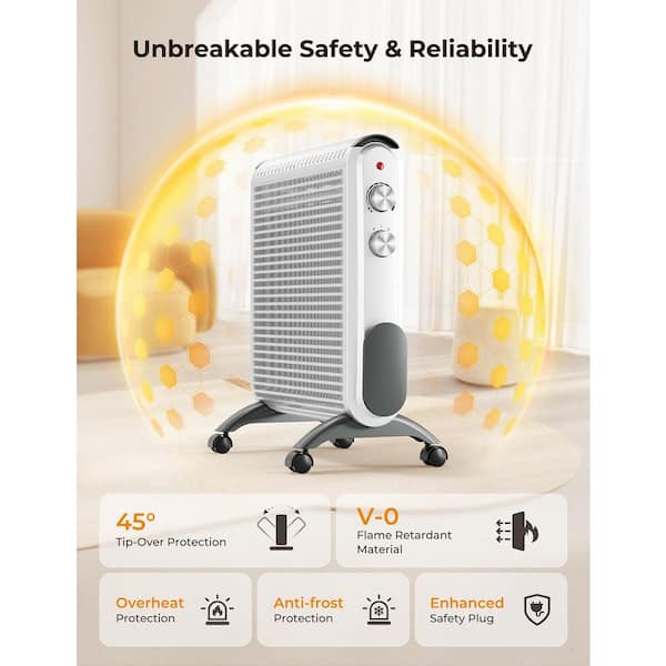 1500W White Indoor Electric Mica Panel Convection Heater w