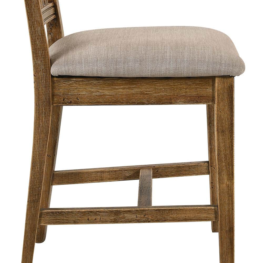 Beige Linen Upholstered Ladderback Side Chair with Wood Frame