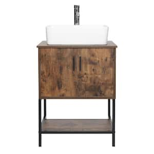 24 in. W x 20 in. D x 31.5 in. H Freestanding Bath Vanity in Brown with Single Ceramic White Top with Chrome Faucet