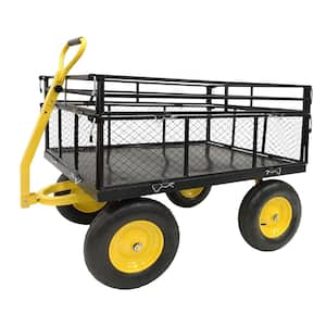 12.85 cu. ft. Metal Yard Wagon Garden Cart Removable Sides Flat Bed, Black Garden Utility Cart