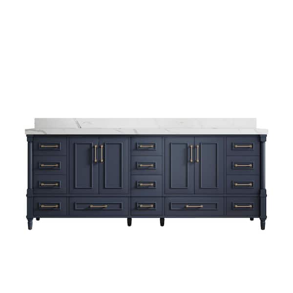 Willow Collections Hudson 84 in. W x 22 in. D x 36 in. H Double Sink Bath Vanity in Hale Navy Blue with 2 in Calacatta Quartz Top