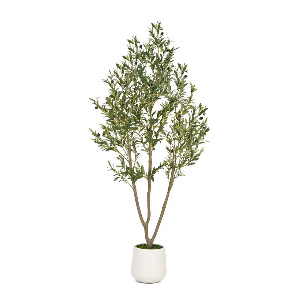 6ft Faux Olive Tree with White Plastic Planter