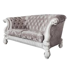 Versailles 76 in. Ivory Fabric and Bone White Loveseat with 5 Pillows