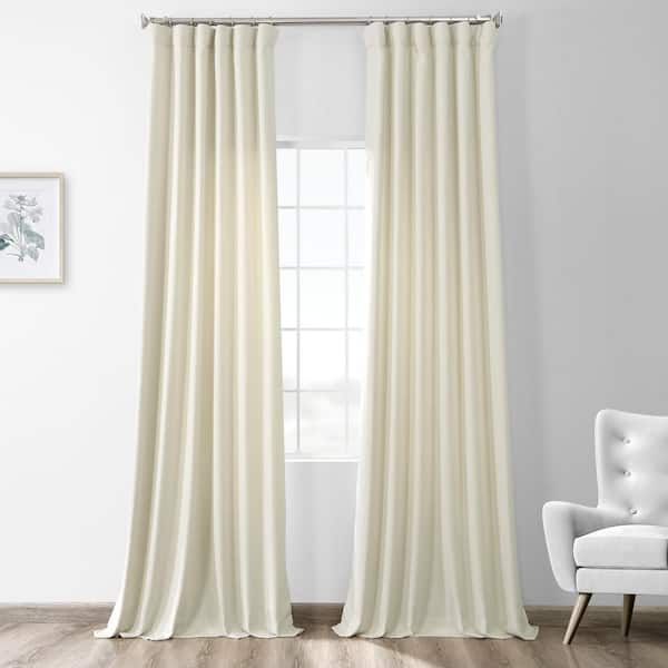 Exclusive Fabrics & Furnishings Creamy Ivory White Room Darkening Heathered Italian Woolen Weave Curtain - 50 in. W x 96 in. L (1 Panel)