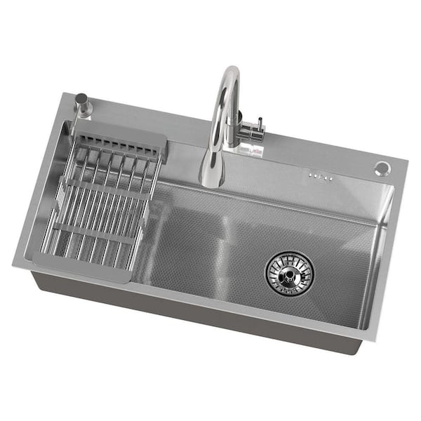 32 in. Drop-In/Undermount Single Bowl 16 Gauge Silver Stainless Steel Kitchen Sink with Faucet and Soap Dispenser