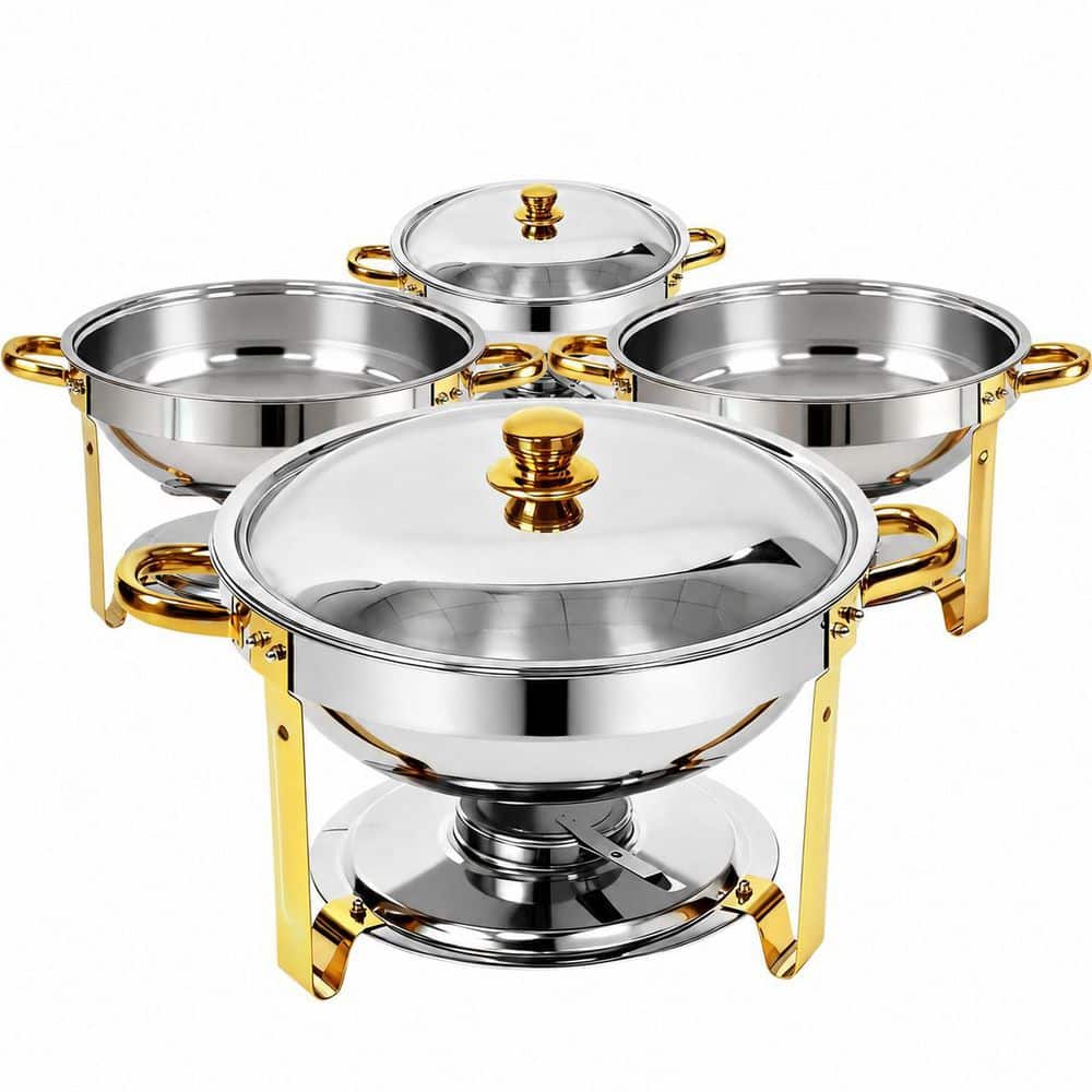 6 qt Silver Stainless Steel Round Chafing Dishes Buffet Set, 4-Pack for Catering Events price history on PriceWatchPro