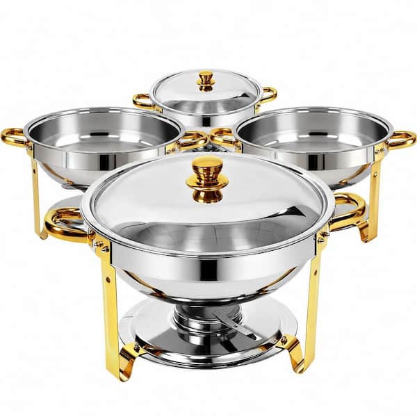 6 qt Silver Stainless Steel Round Chafing Dishes Buffet Set, 4-Pack for Catering Events