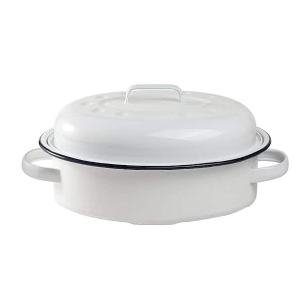 7 qt. 15.5 7 in. Oval Dutch Oven White Enamel Steel Compatible with All Cooktops Roasting Pan with Lid