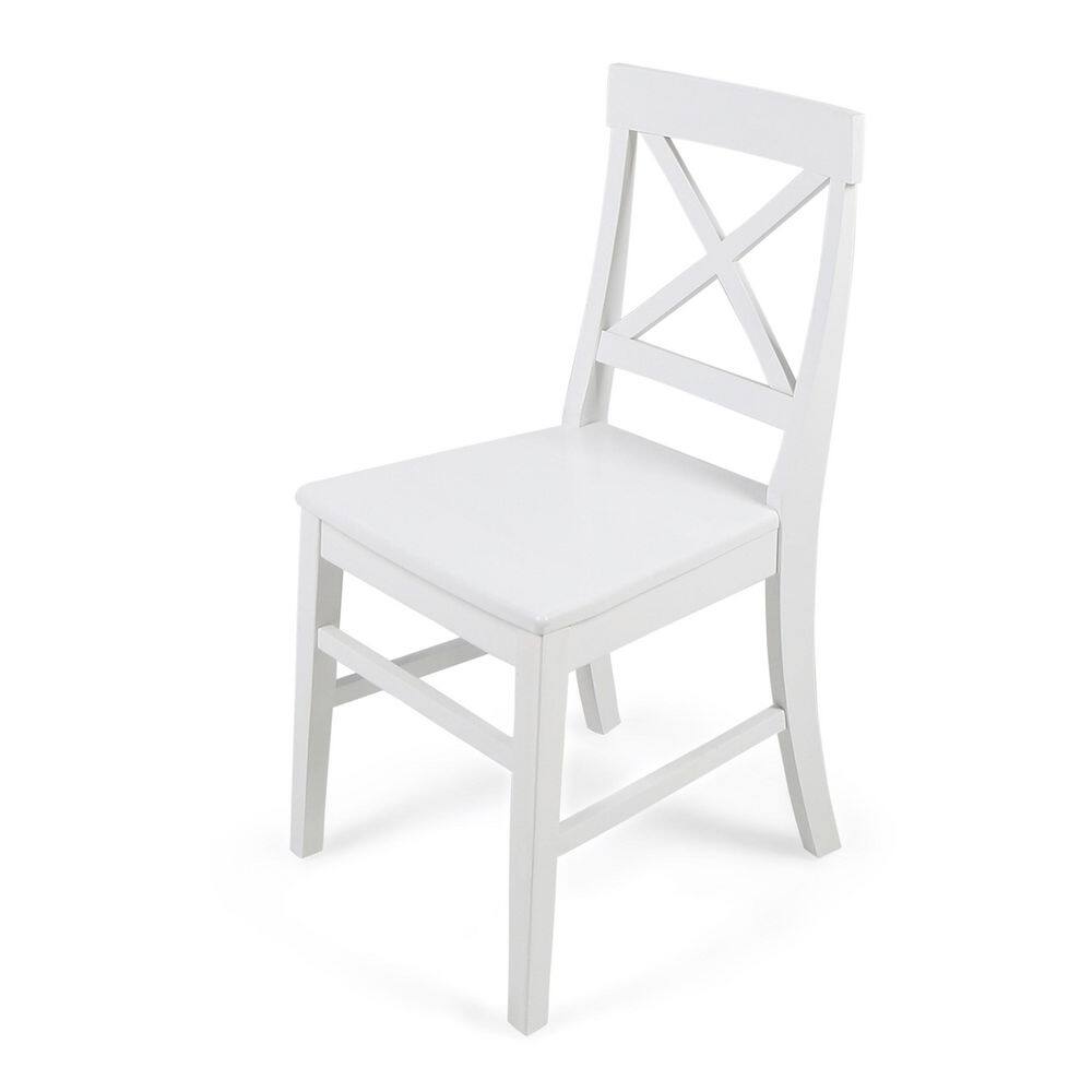 Farmhouse White Acacia Wood Dining Chairs Set of 2 Rustic X Back Solid Wood Dining Room Chairs