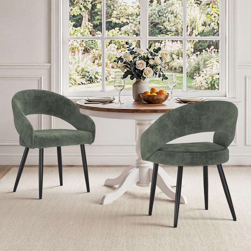 Modern Grayish Green Chenille Upholstered Dining Chair Metal Base Armchair for Dining Room(set of 2) price history on PriceWatchPro