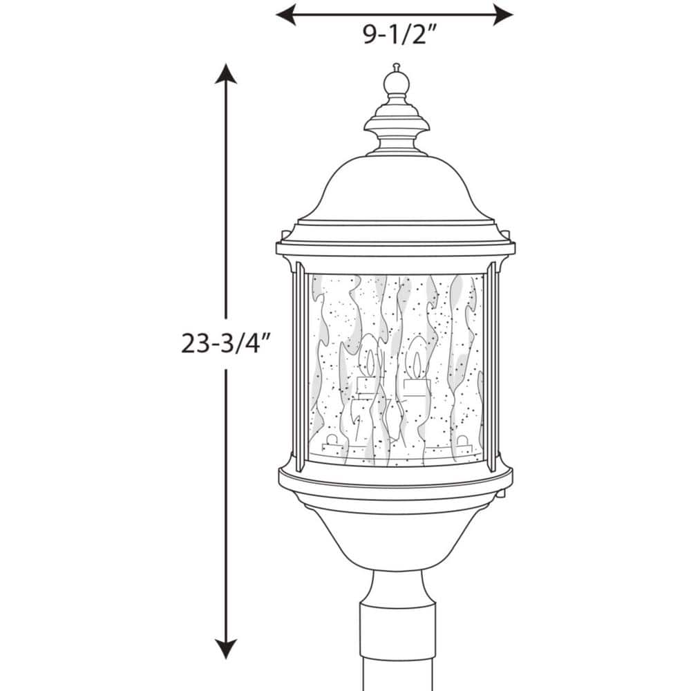 Progress Lighting, Ashmore, 3-Light Post Lantern, Textured Black, Water Seeded Glass, Shade Included
