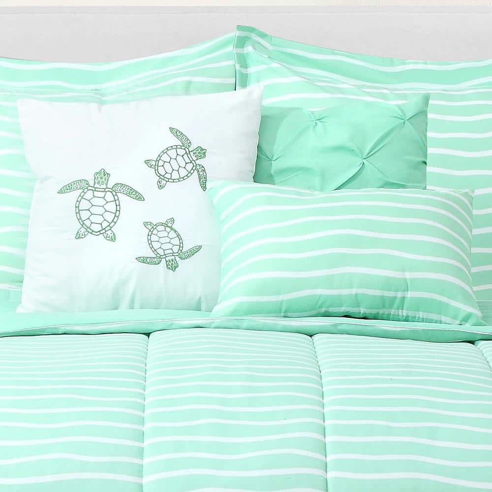 Mint Green Microfiber Nautical Full Bedding Set