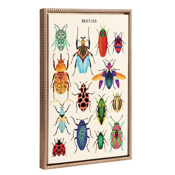 Kate and Laurel Modern Colorful Bug Poster Framed Canvas Wall Art 1-Piece Gold Framed Canvas Art Print, 18 in. x 24 in.