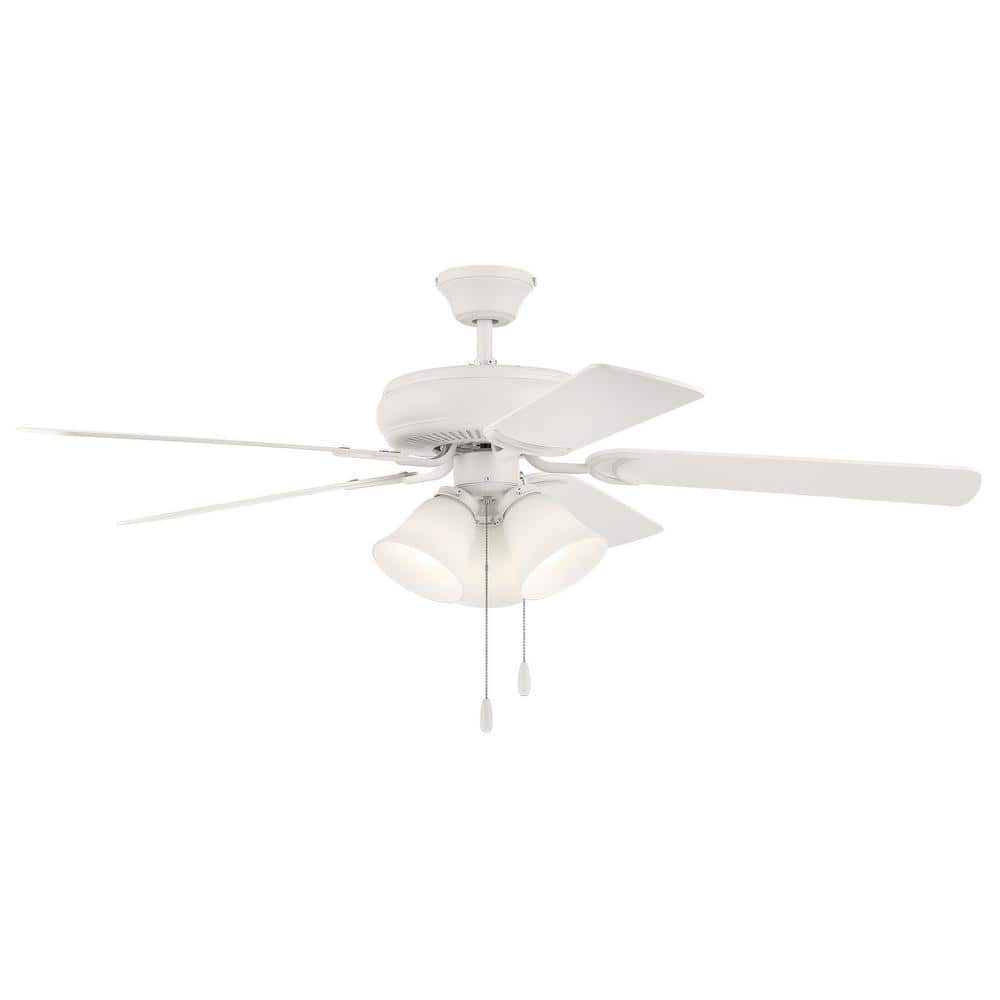 Matte White 52" Ceiling Fan with Frost Glass Light Kit