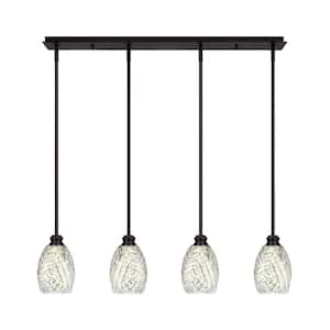 Albany 60-Watt 4-Light Espresso Linear Pendant Light with Natural Fusion Glass Shades and No Bulbs Included