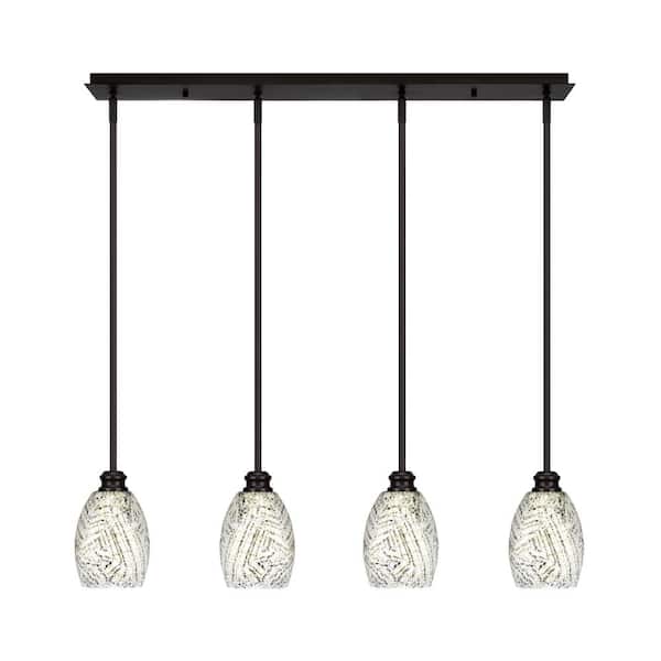 Unbranded Albany 60-Watt 4-Light Espresso Linear Pendant Light with Natural Fusion Glass Shades and No Bulbs Included