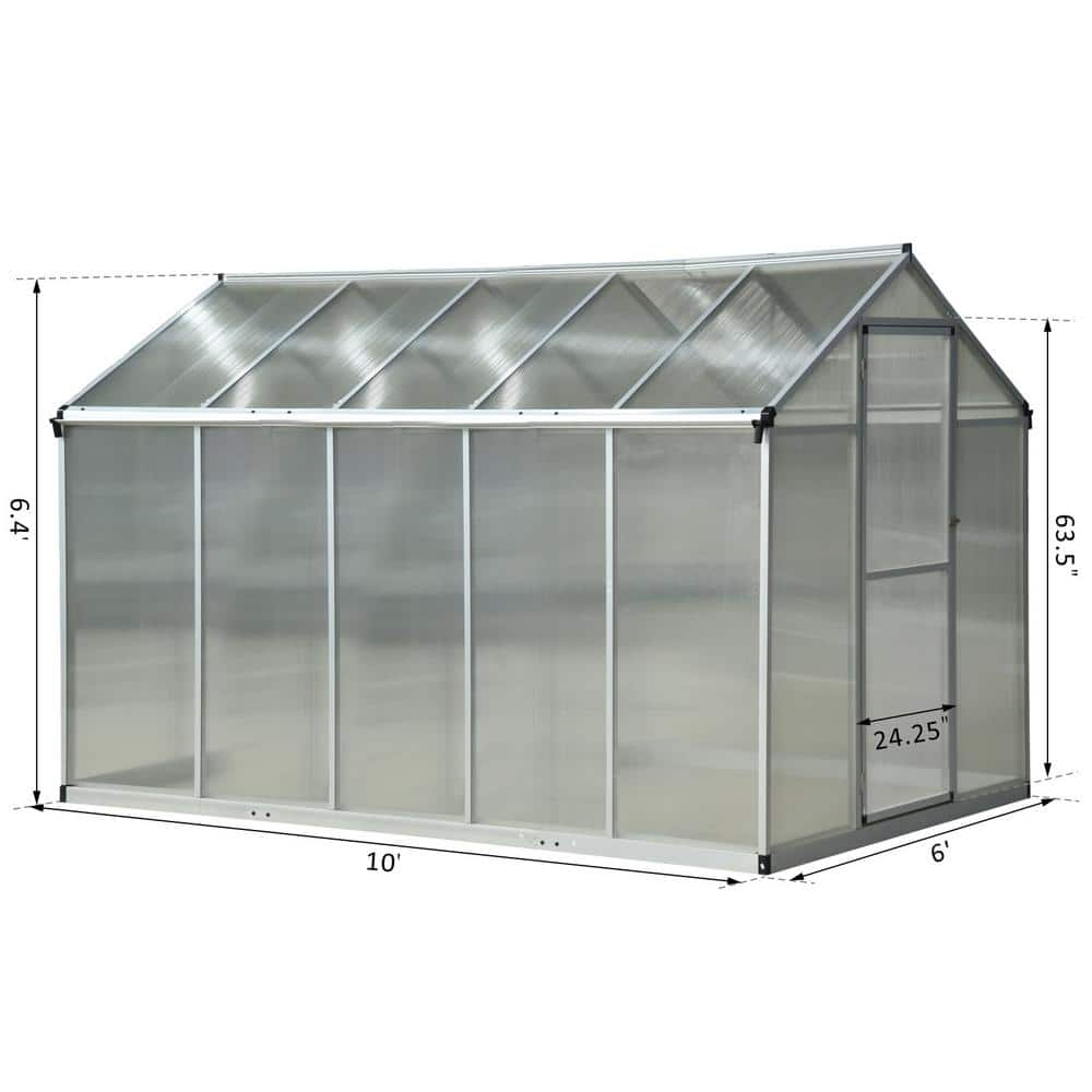Outsunny 10' x 6' Polycarbonate Walk-In Greenhouse with Roof Vent
