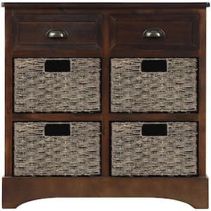 Espresso 28 in. H Accent Cabinet Storage Cabinet with 2-Drawers and 4-Classic Rattan Basket