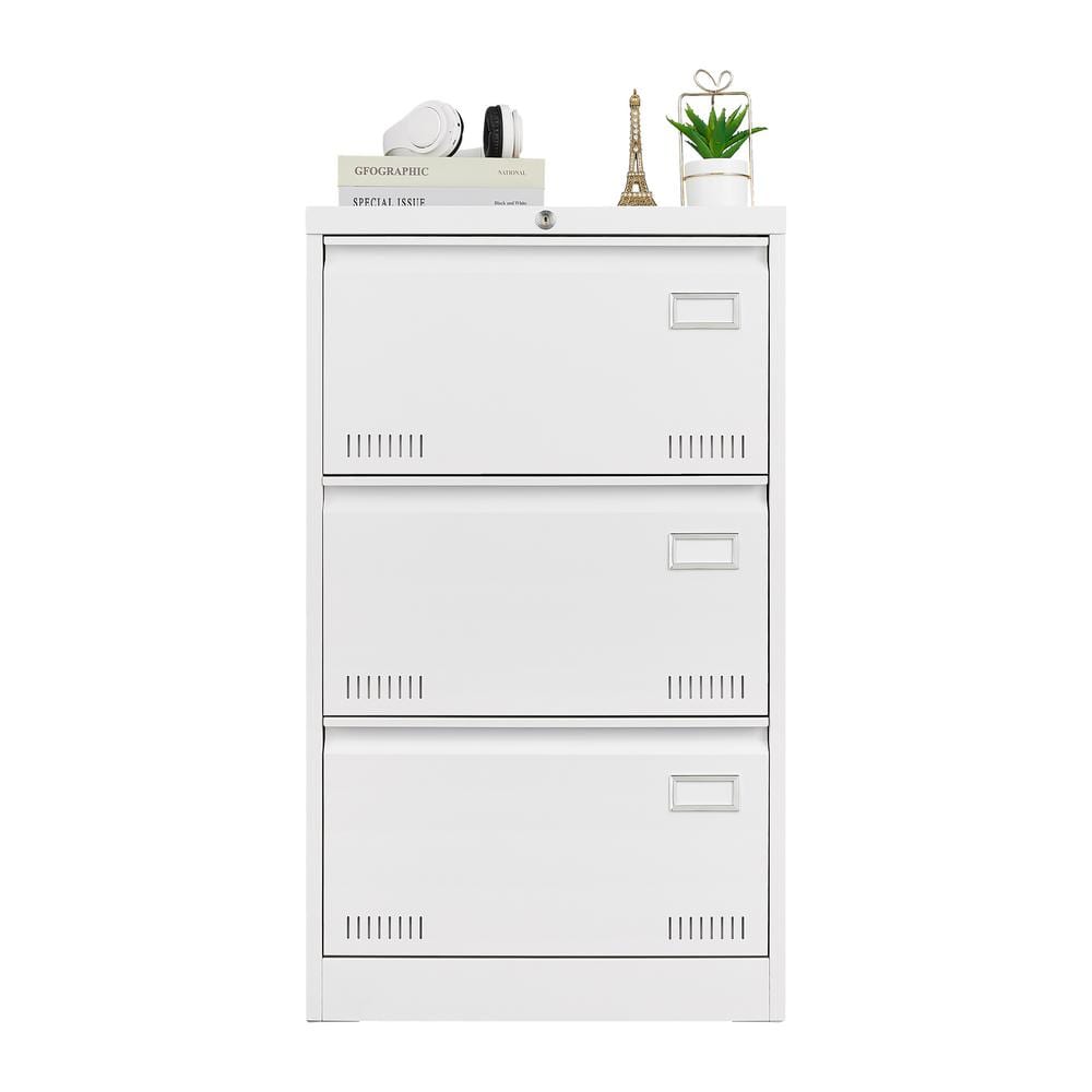 Black and White 3-Drawer Lockable Metal Lateral File Cabinet