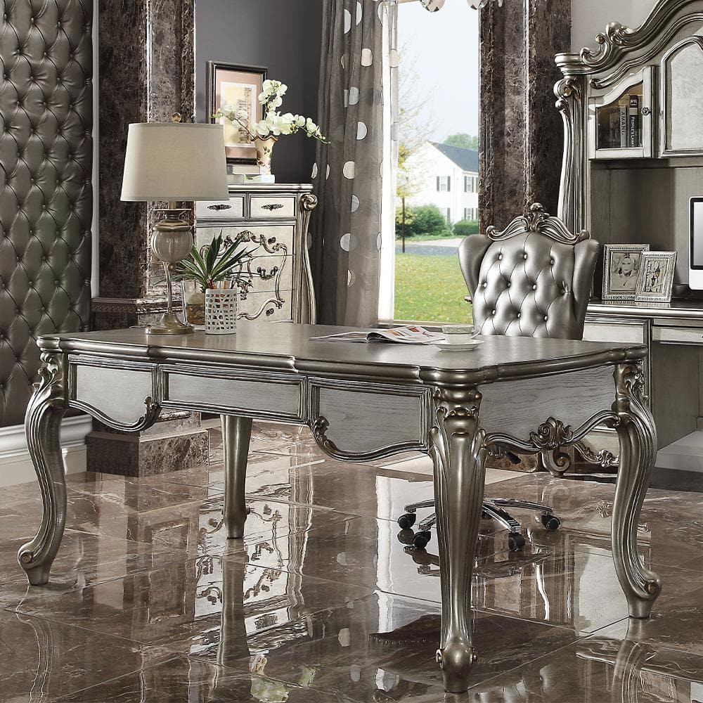 Regal White Executive Desk with Carved Details and Storage
